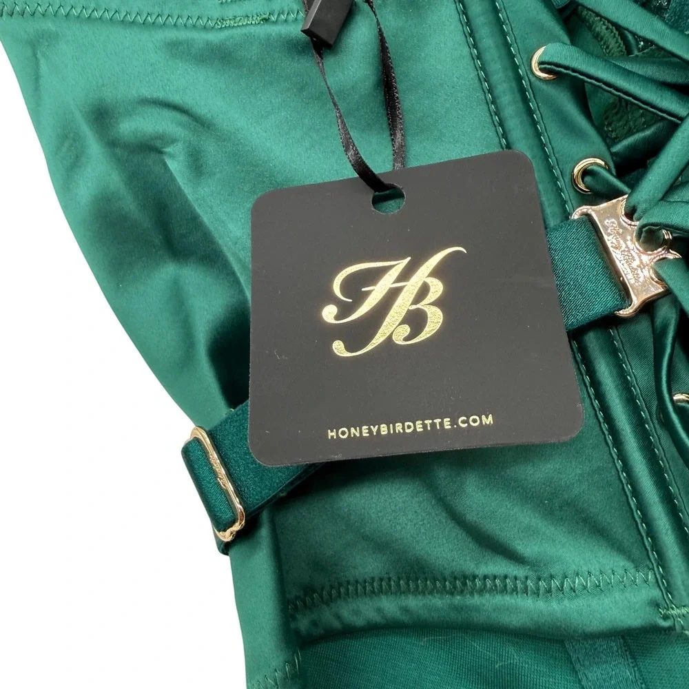 Honey Birdette Gloria Push Up Bustier Forest Green Lace‎ 30H Lingerie Corset Top